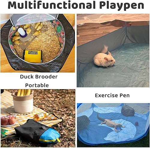 Miniatura 2 de Amakunft Corralito desplegable para animales pequeños con cubierta de malla, 47'' x 23.6'' x 15'' Caja de criador de pollos, Corral de juego