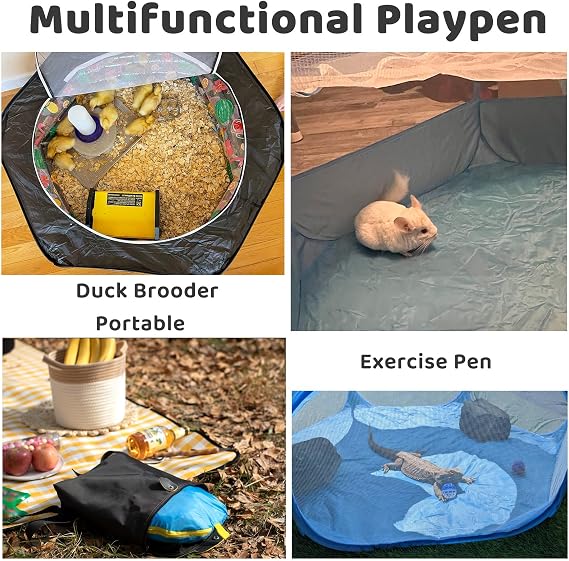 Amakunft Small Animal Playpen with Mesh Cover 47x23.6x15in Portable Pop-Up Bunny Play Pen| Foldable and Breathable Indoor Outdoor Chick Brooder Box for Guinea Pig, Hamster, Rabbit, Kitten
