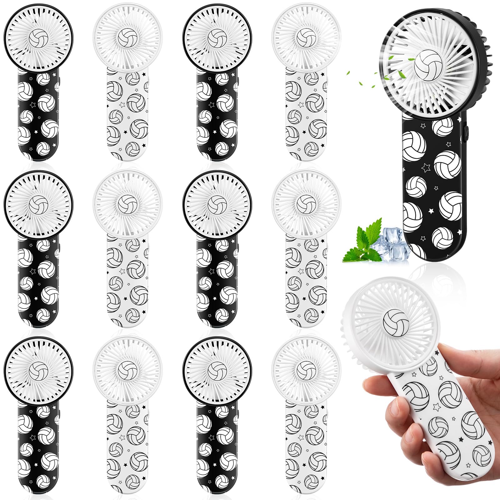 Mini ventilador de mano de voleibol portátil a pilas con cordón para fiestas, 12 ud