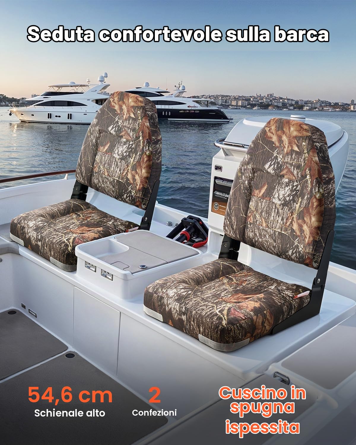 VEVOR Sedia per Barca con Schienale Alto Pieghevole Sedile per Barca da Pesca con Cuscino in Spugna Pelle PU Cerniere in Lega di Alluminio per Barche Yacht Navi, Sedile 2 Pezzi per Barche Pesca