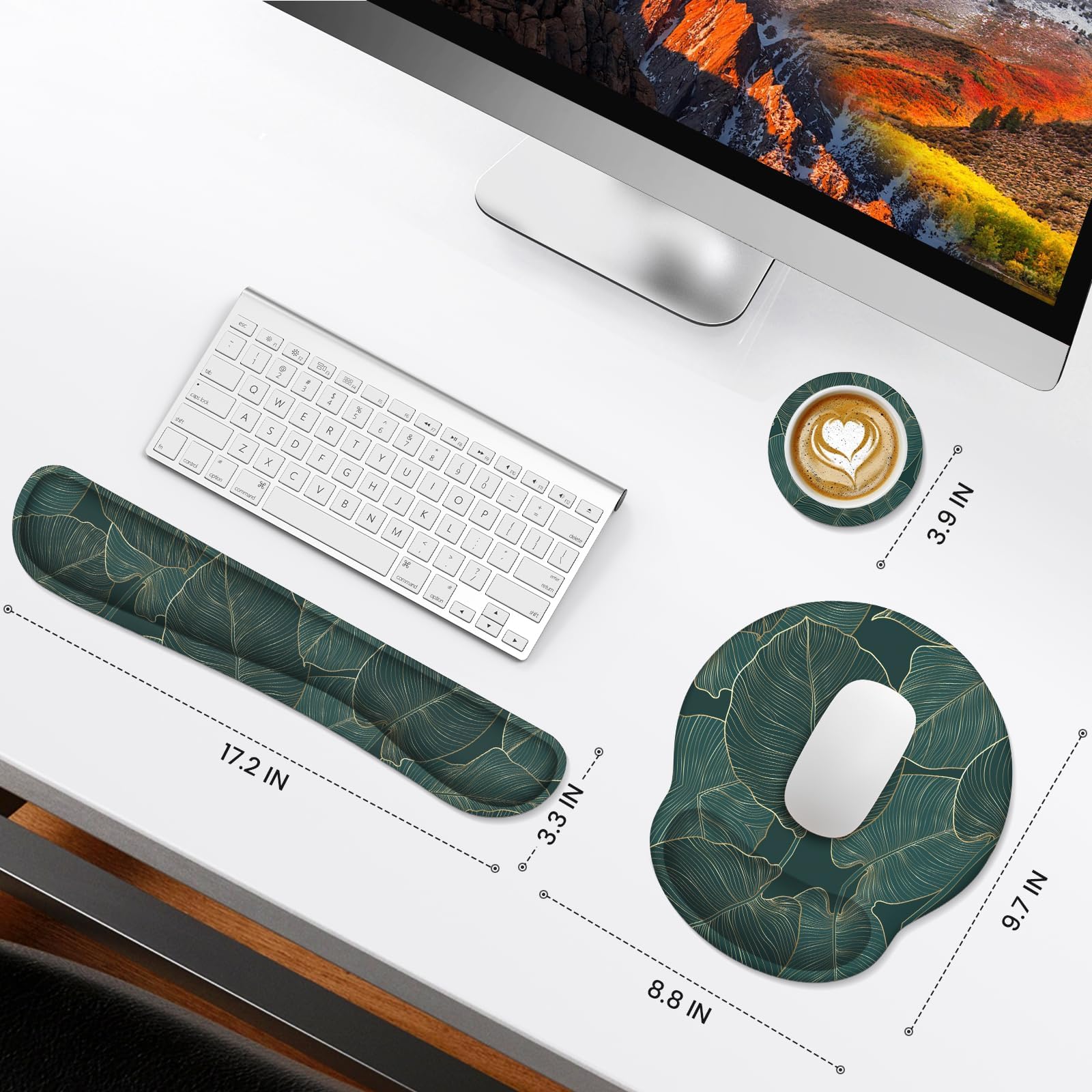iLeadon Ergonomic Mouse Pad with Wrist Rest - Green Leaves -2
