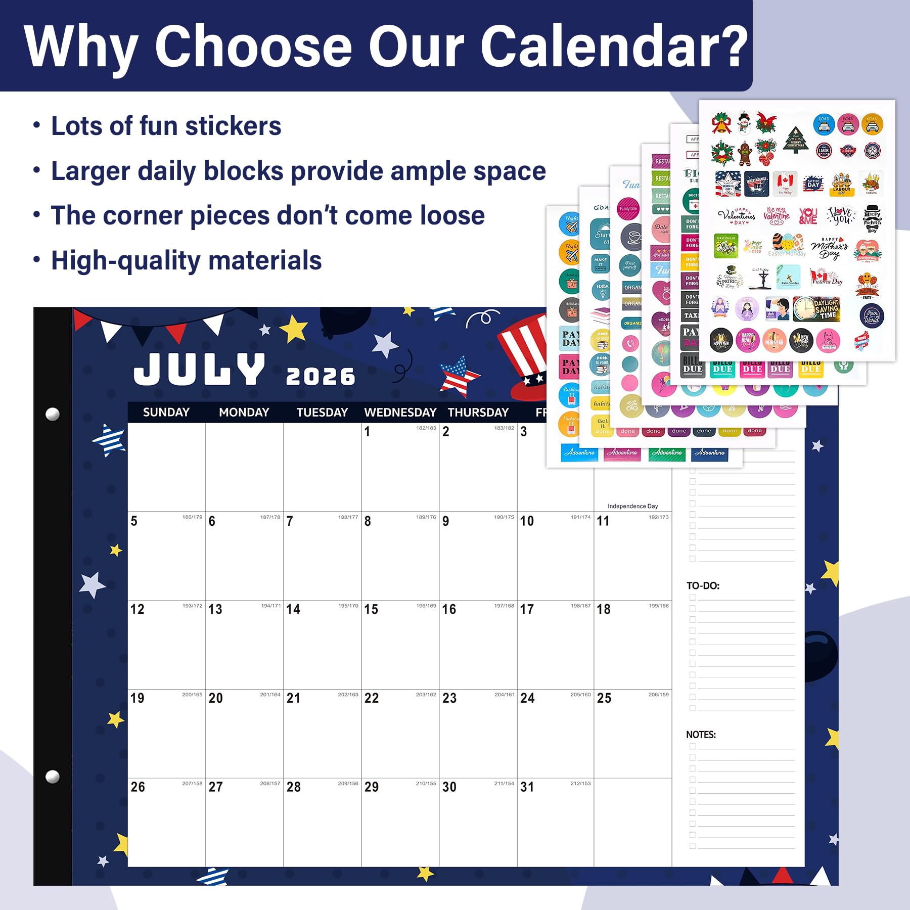 Schreibtischkalender 2026–2027, monatlich, Schreibtischunterlage, 18 Monate von Januar 2026 bis Juni 2027, extra groß, 55,9 x 43,2 cm, Terminplaner, bunte saisonale Designs, inklusive Aufklebern