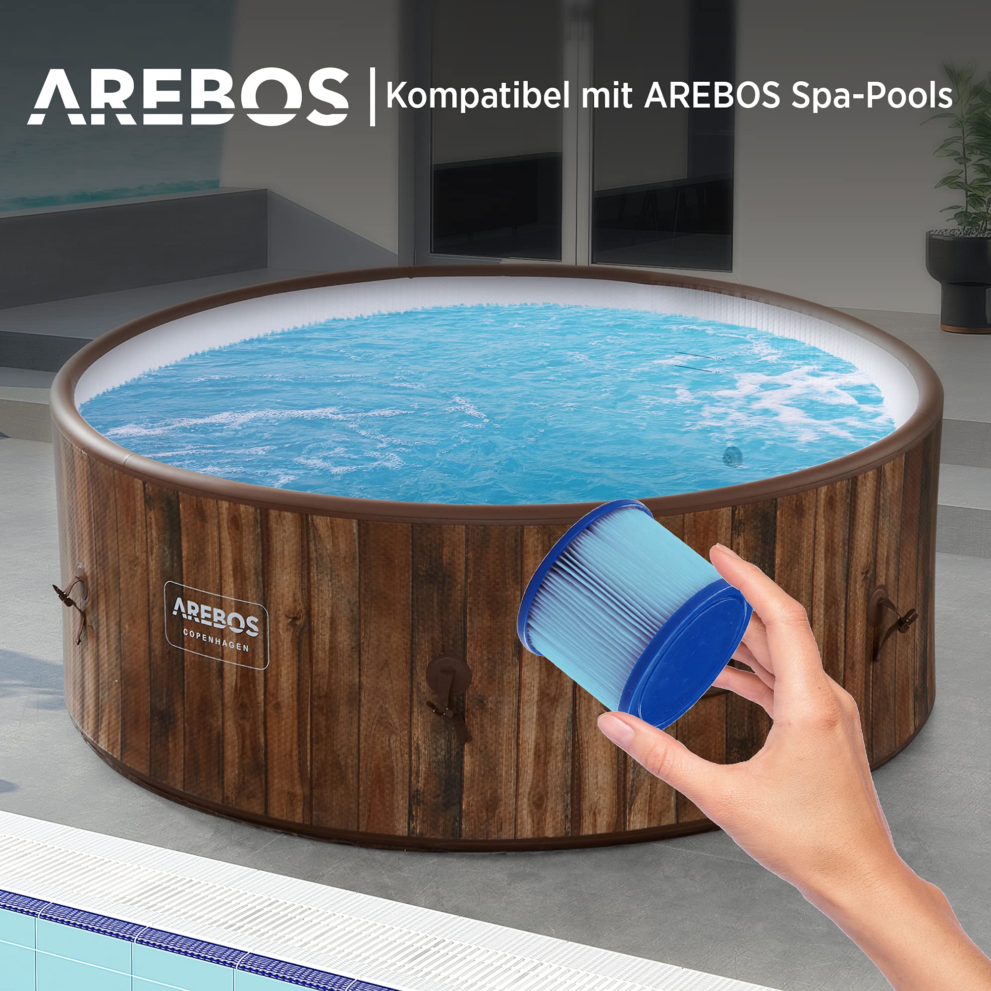Arebos Poolfilter | 6X Filterkartuschen Spa Whirlpools | Antimikrobieller Filter | Blau