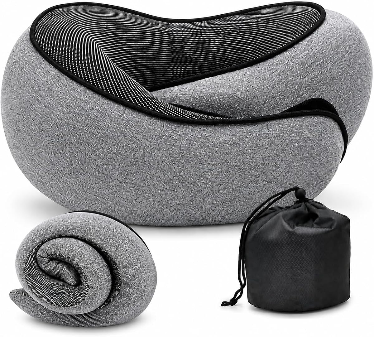 Almohada de cuello de viaje para avión, espuma viscoelástica para dormir | Almohada de viaje viscoelástica para el cuello, malla ventilada, cierre ajustable y bolsa con cordón para avión, coche, tren y autobús
