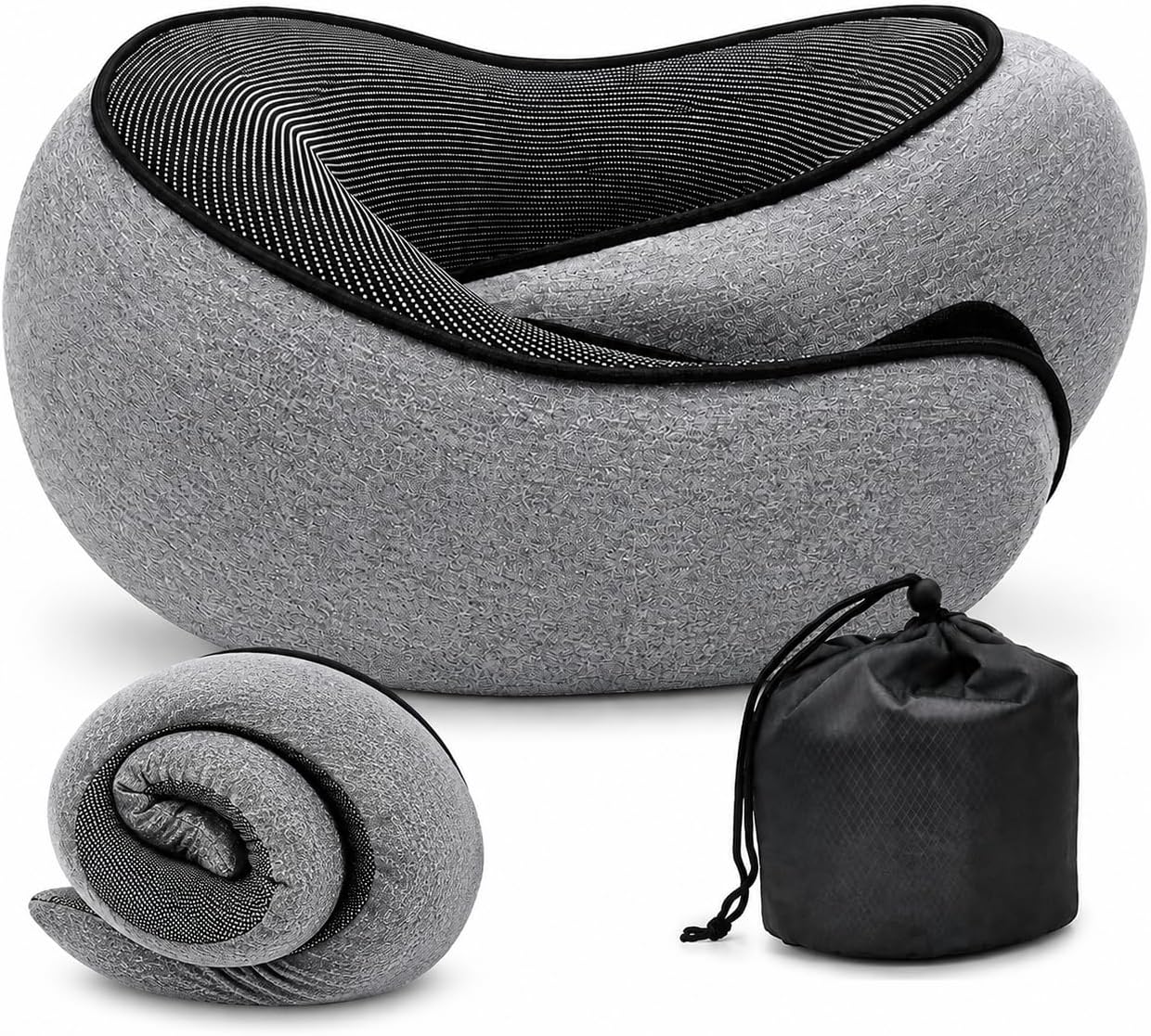 Travel Neck Pillow for Airplane, Memory Foam for Sleeping | Memory foam travel neck pillow, ventilated mesh, adjustable closure and drawstring bag for airplane, car, train and bus