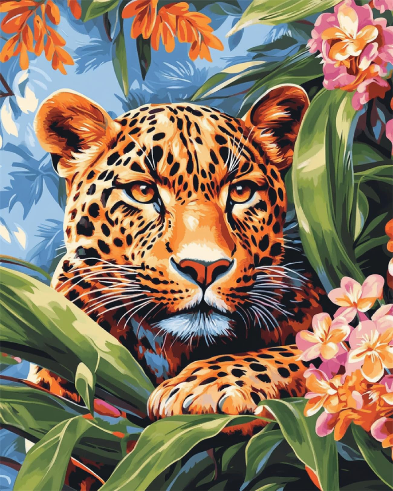 RKFLGEW DIY Bead Embroidery Kit Fantasy Leopard and Flowers Beaded Cross Stitch Stamped Kits Handcraft Stitching Embroidery Needlework Kit 40x50cm