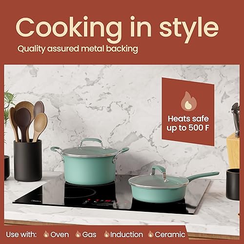 Miniatura 4 de Juego de ollas y sartenes, 22 piezas antiadherentes con patrón a cuadros, diseño apilable, apto para lavavajillas, resistente a las manchas, apto