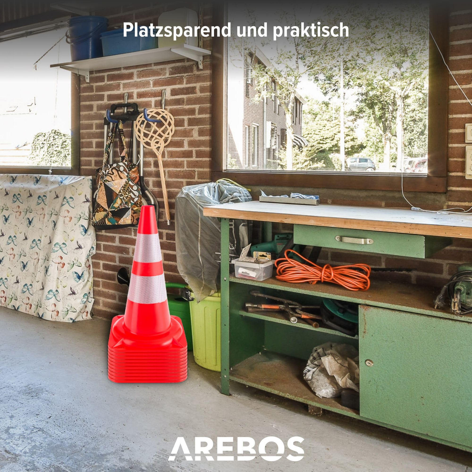 Arebos 10x Verkehrsleitkegel | Reflektierende Warnleitkegel | Pylone | Orange-Weiß | Leitkegel 50 cm
