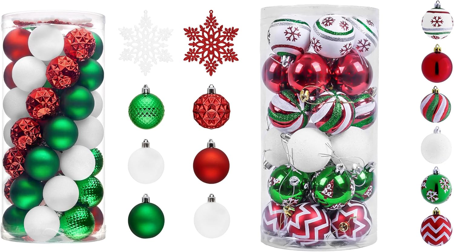 Valery Madelyn Christmas Ornaments Value Bundle(2 Items), 50ct & 30ct Red Green White Shatterproof Christmas Ball Ornaments Set, Decorative Hanging Ornament Bulk for Xmas Holiday Party Decor