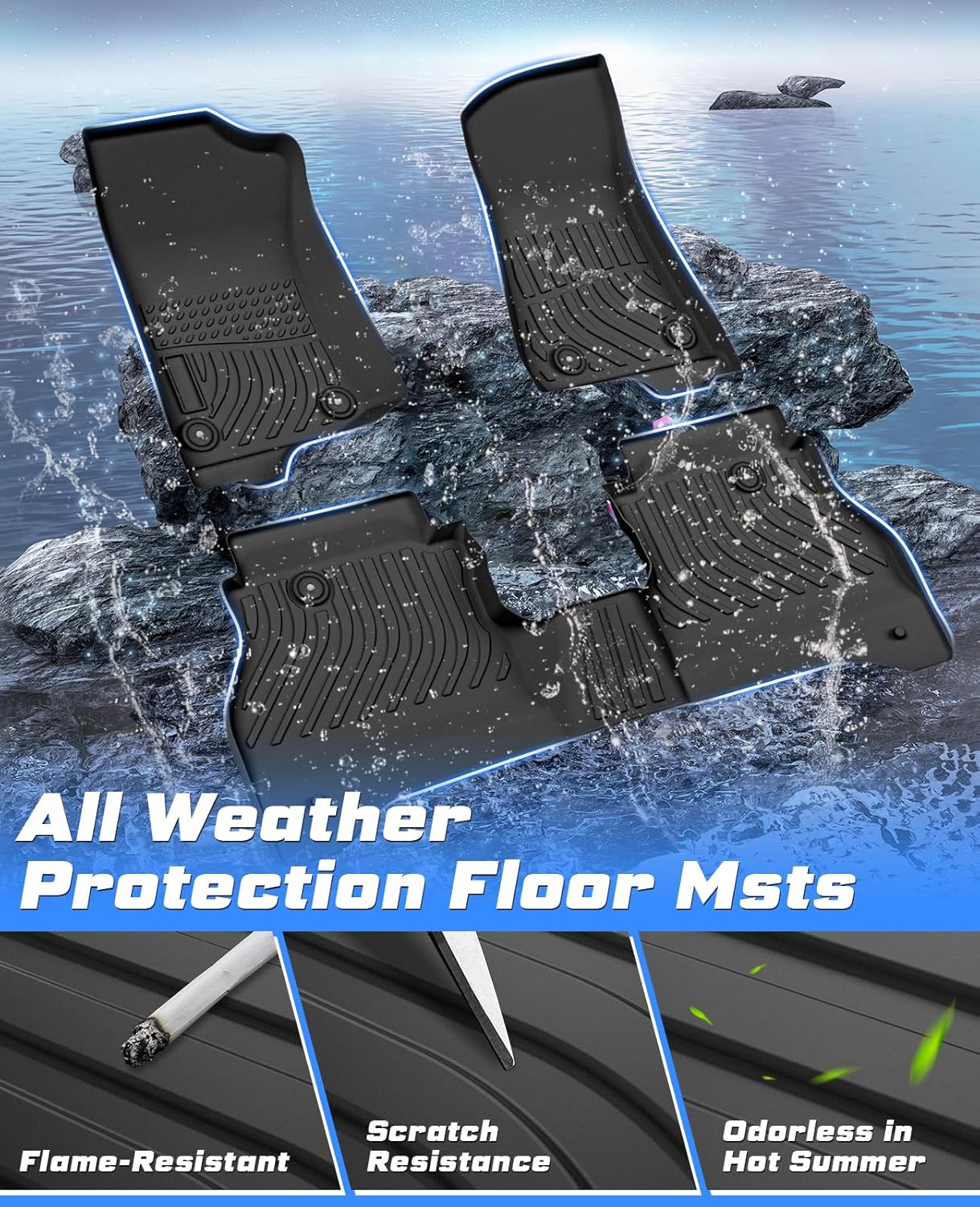 Floor Mats for Jeep Gladiator 2020-2025 2026, All Weather TPE Rubber Floor Liners for Gladiator Accessories,1st&2nd Row Full Set Car Mats Raised Edge - Image 2