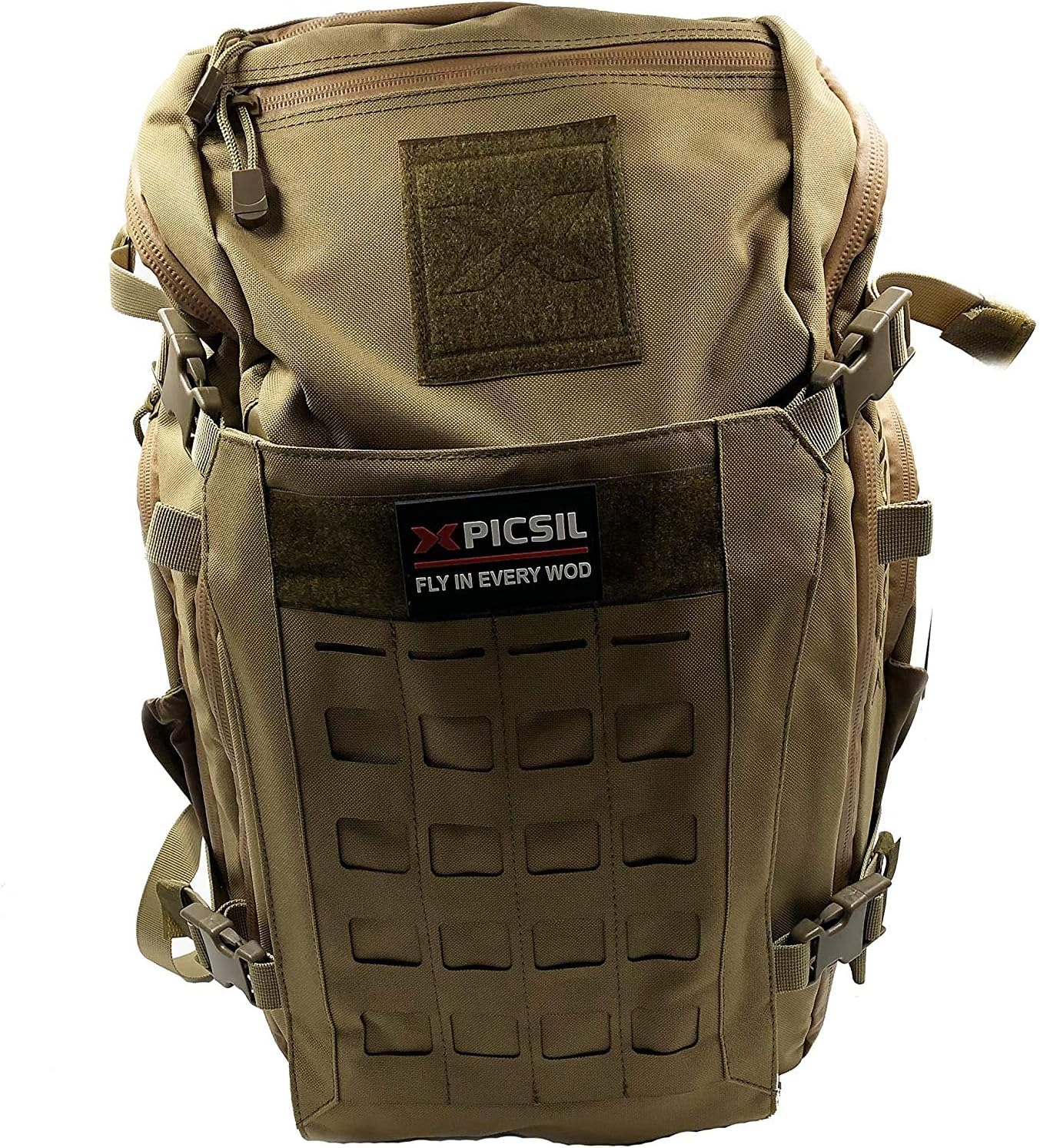 PICSIL Military Expandable Travel Backpack Tactical Waterproof Outdoor, Molle System for Men Woman, Trekking, Sports (Tan)