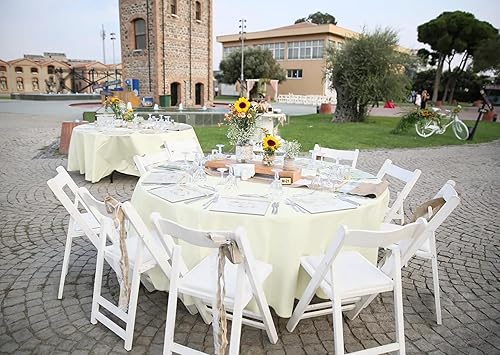 Miniatura 6 de YMHPRIDE 24 manteles redondos color azul marfil, mantel desechable de plástico marfil de 96 pulgadas, manteles de plástico marfil para fiestas,