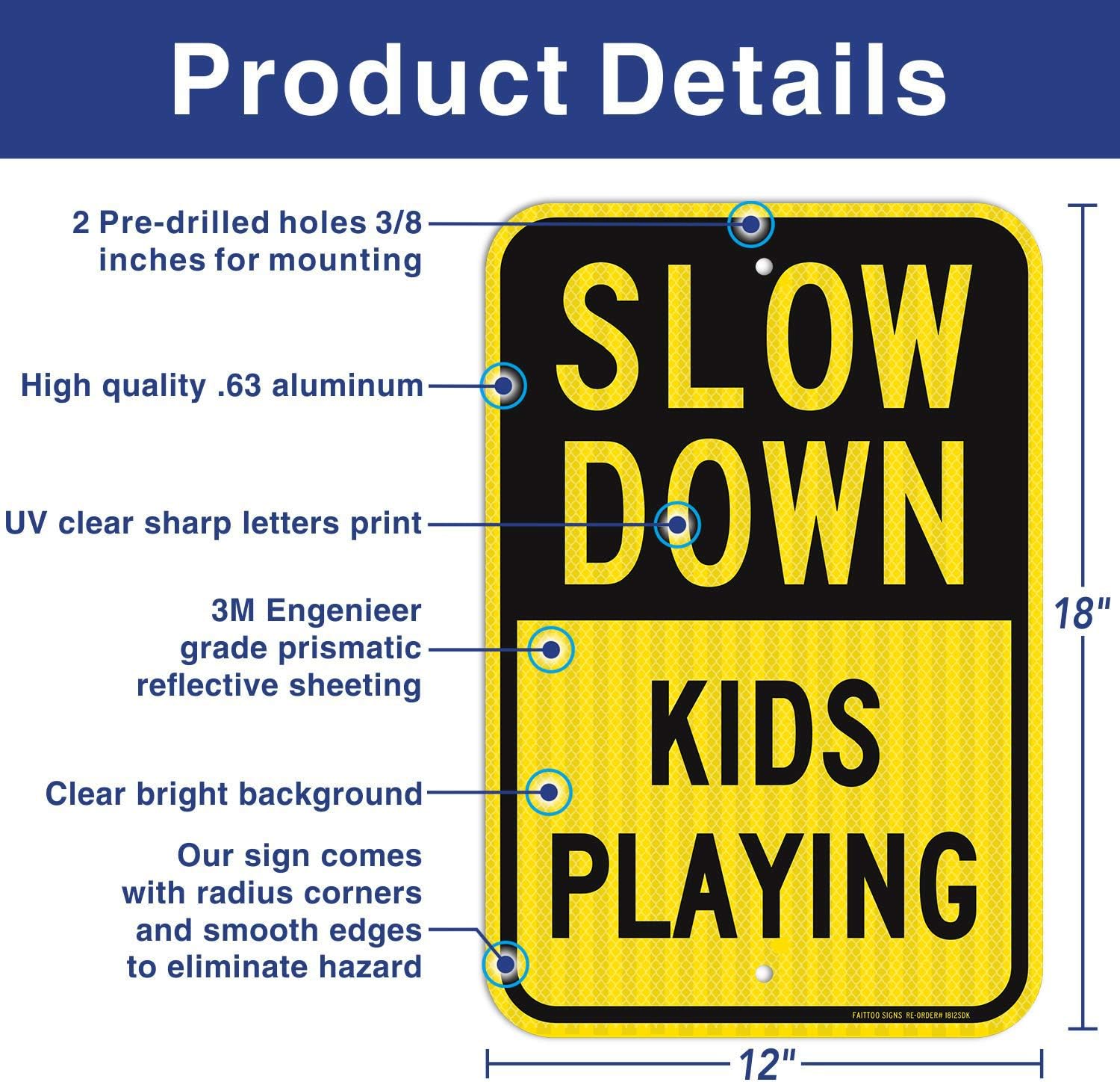 (2 Pack) Slow Down Kids Playing Signs, Slow Down Children Playing Sign, 18 x 12 Inches Engineer Grade Reflective Sheeting Rust Free Aluminum, Weather Resistant, Waterproof, Durable Ink, Easy To Mount