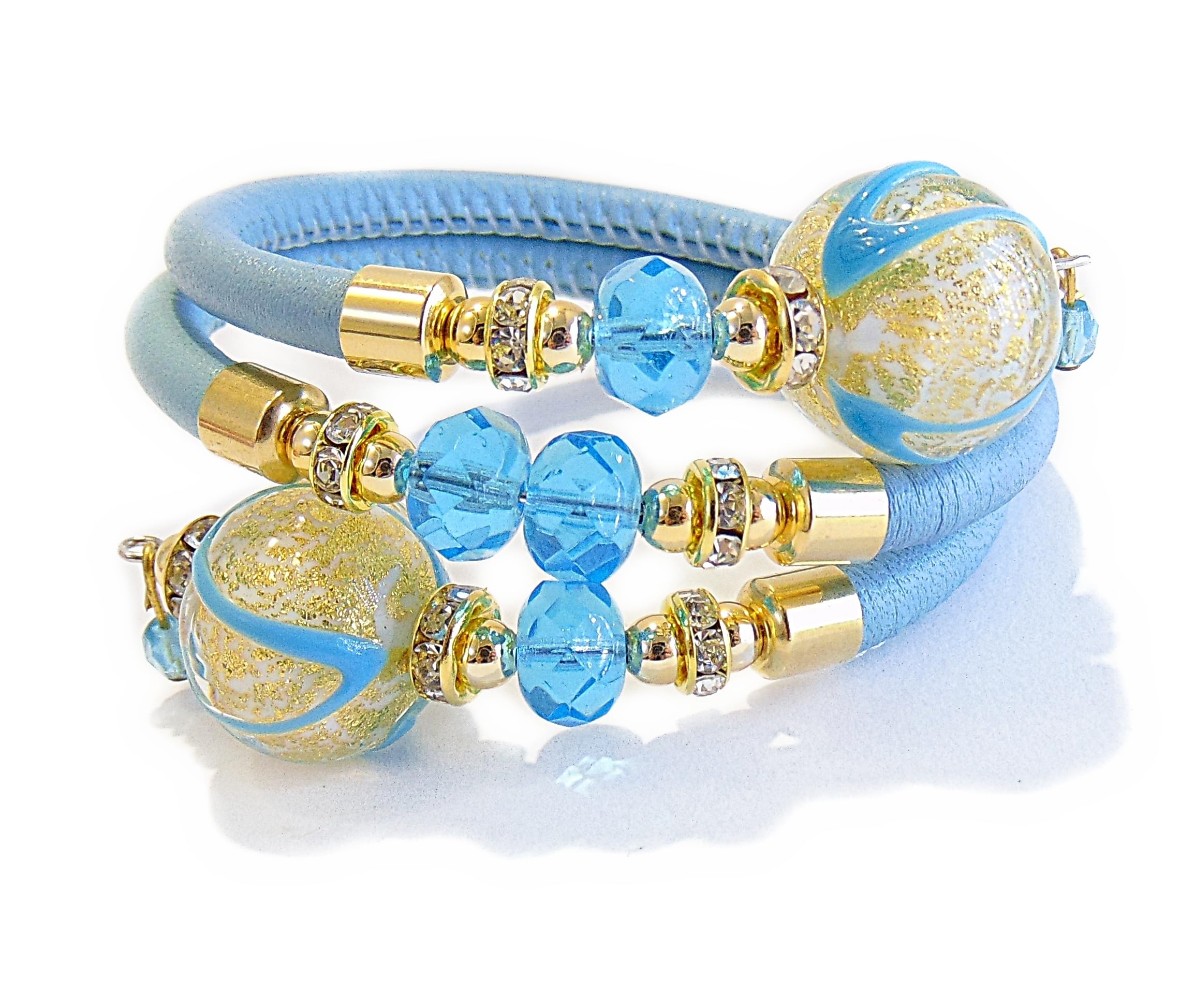 Damen-Armband mit Perlen aus Muranoglas und echtem Toskana Leder, Kollektion Aida, Modell Contrarie, Schwarz