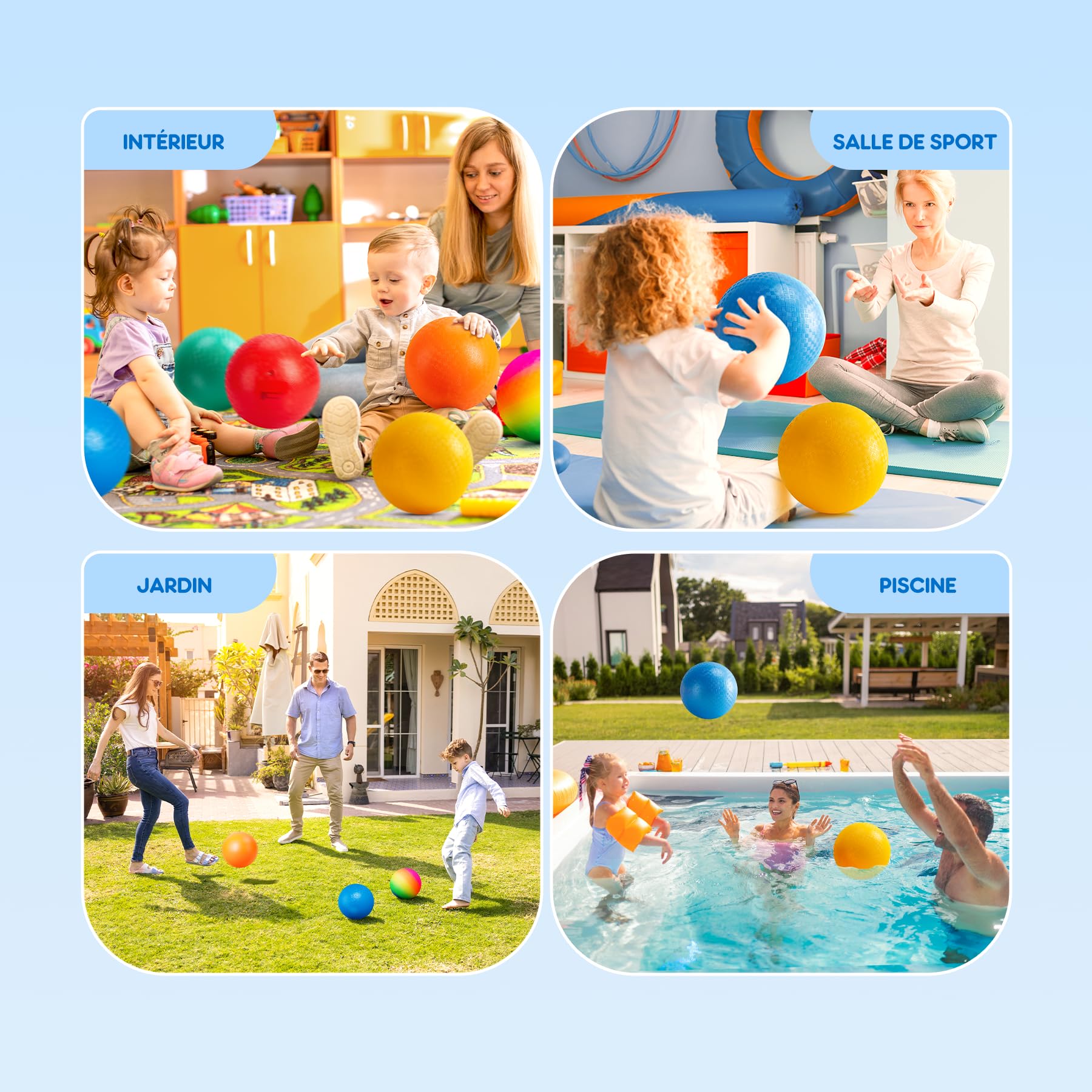 U&C Planet 12 Paquets de balles de Terrain de Jeu 8.5 inch Kickballs Set Dodge Ball avec Pompe Ballons de Handball Soft Boucy Balls Rainbow Balls Play Camps Garden