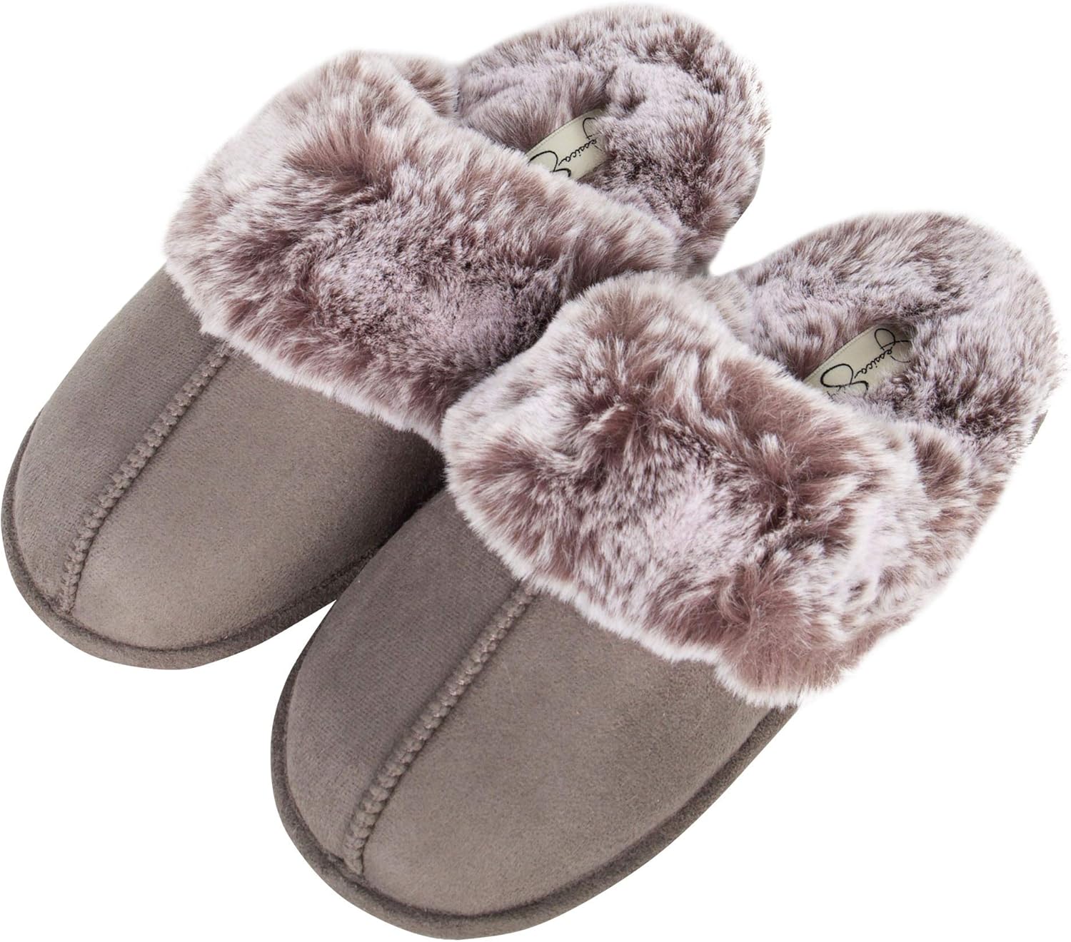 Jessica Simpson womens Comfy Faux Fur House Slipper Scuff Memory Foam Slip on Anti-skid SoleSlipper - Image 2
