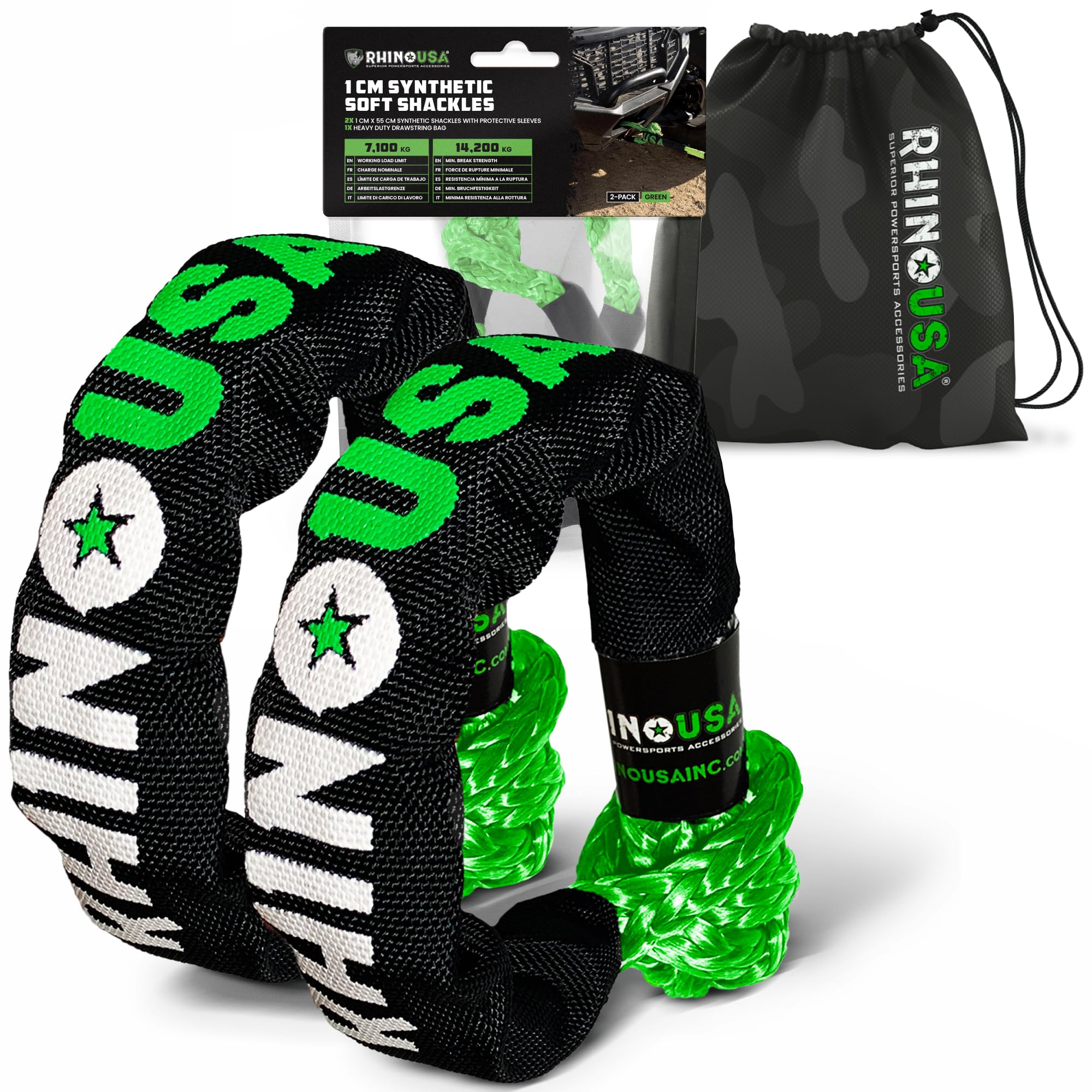 Rhino USA Synthetic Soft Shackle Rope (2-Pack) - 1 cm x 56 cm (14.243 kg Min Break Strength) Offroad Soft Shackle Recovery Kit for Truck, UTV, ATV - Compatible With Jeep, Toyota, Ford & More!