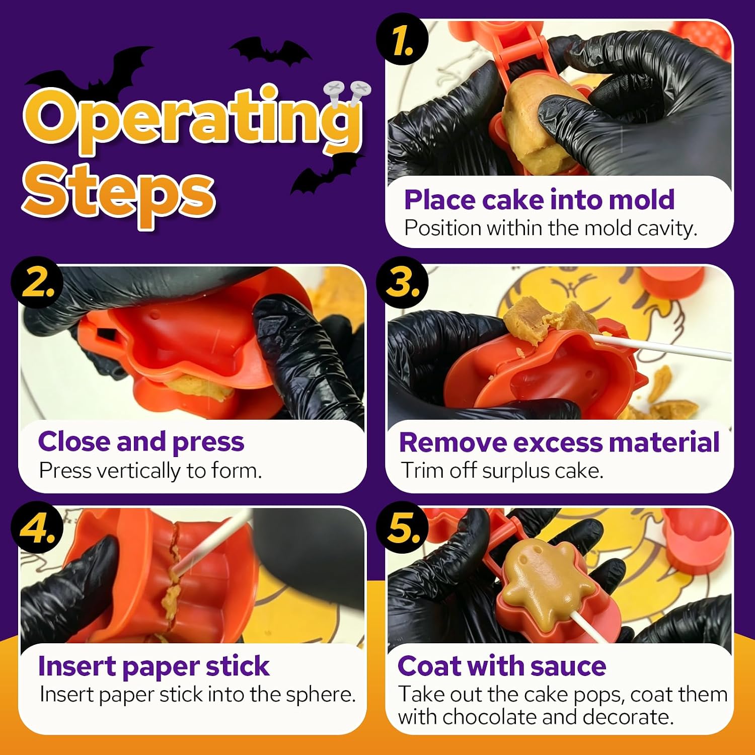 Halloween Cake Pop Mold with Sticks and Wrappers Kit