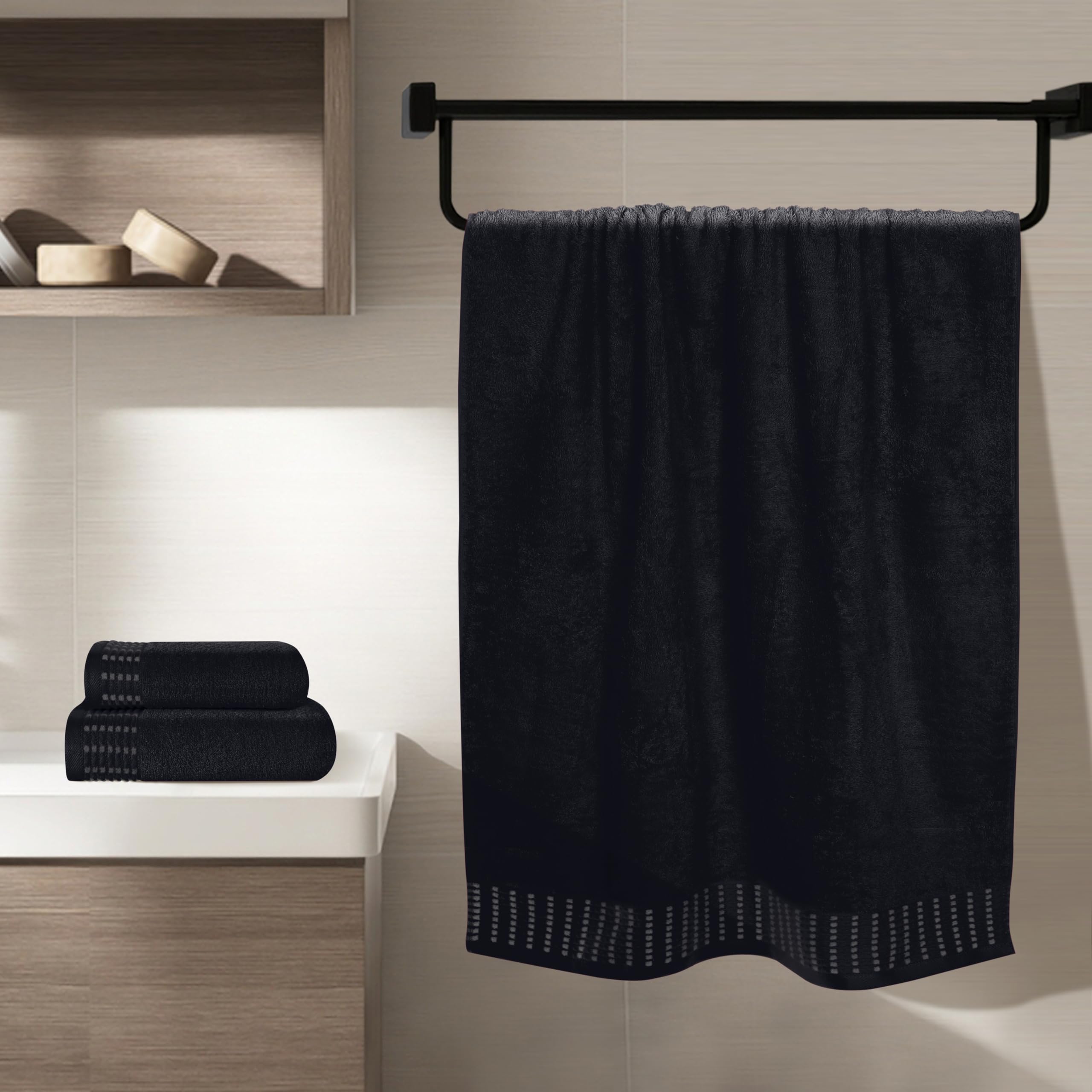 Baumwoll-Handtuch-Set 3er-Pack Ultra Soft 70x140 cm 40x60 cm 30x30 cm Schwarz