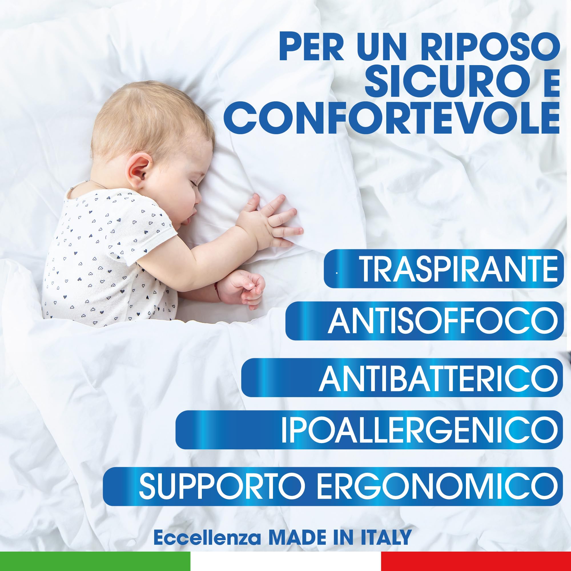 Tex family Coussin à mémoire de forme pour enfants - Anti-étouffement, respirant, hypoallergénique, déhoussable - Oreiller ergonomique pour lit bébé et lit - Fabriqué en Italie - 40 x 60 cm