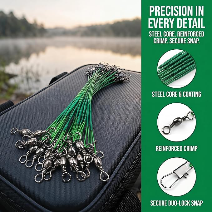 60 líderes de pesca de acero inoxidable con giratorio y broche miniatura 3