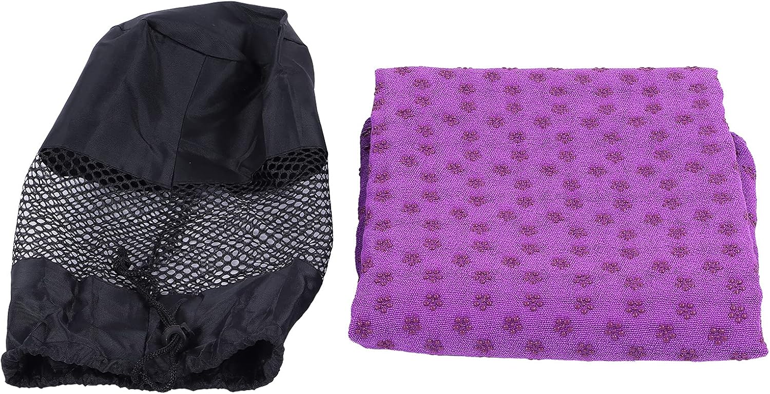 Y o g a F i t Pro Mat Towel, 185 x 63cm Microfiber Yoga Cover with Non Slip Grip, Super Absorbent Exercise Towel for Hot Yoga and Gym, Green with Carry Bag (P[Urple)