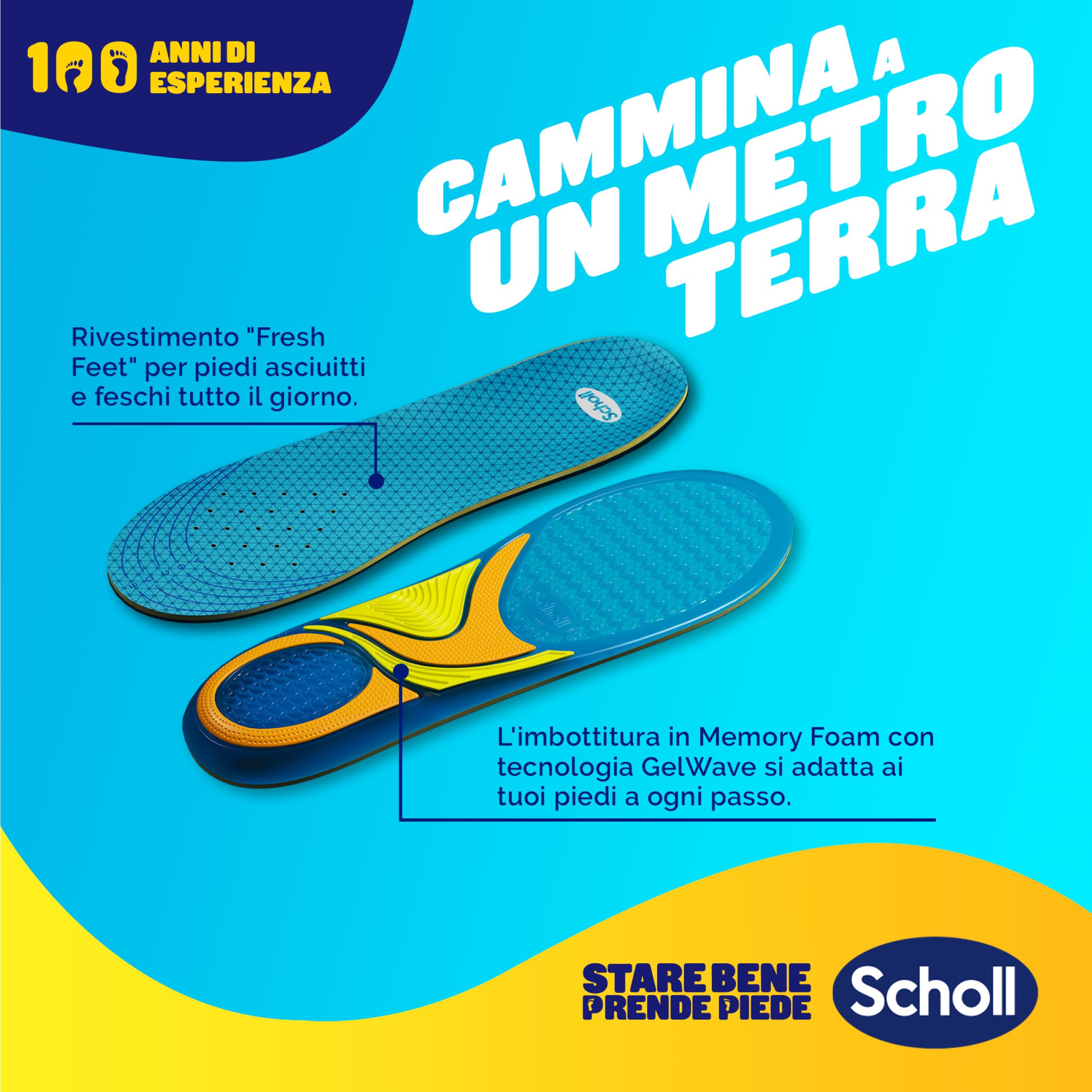 Scholl GelActiv Wkładki do butów i trampek, wkładki z pianki memory z technologią GelWave amortyzujące, komfort dla osób zawsze w ruchu, wygodne stopy przez cały dzień, rozmiar 40-46,5