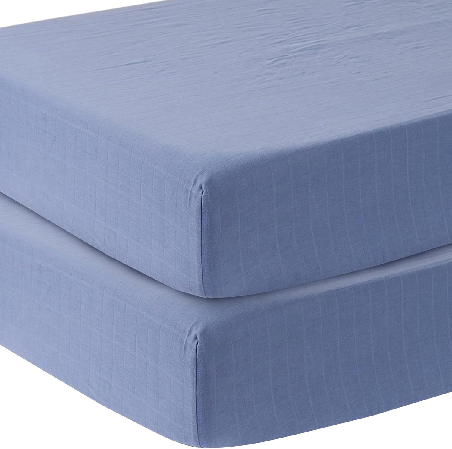 MOZAH Organic Muslin Crib Sheets, Soft and Breathable Bedding for Baby Girls or Boys, Snug Fitted Sheet for Standard Cribs & Toddler Mattresses, 2 Pack, Blue