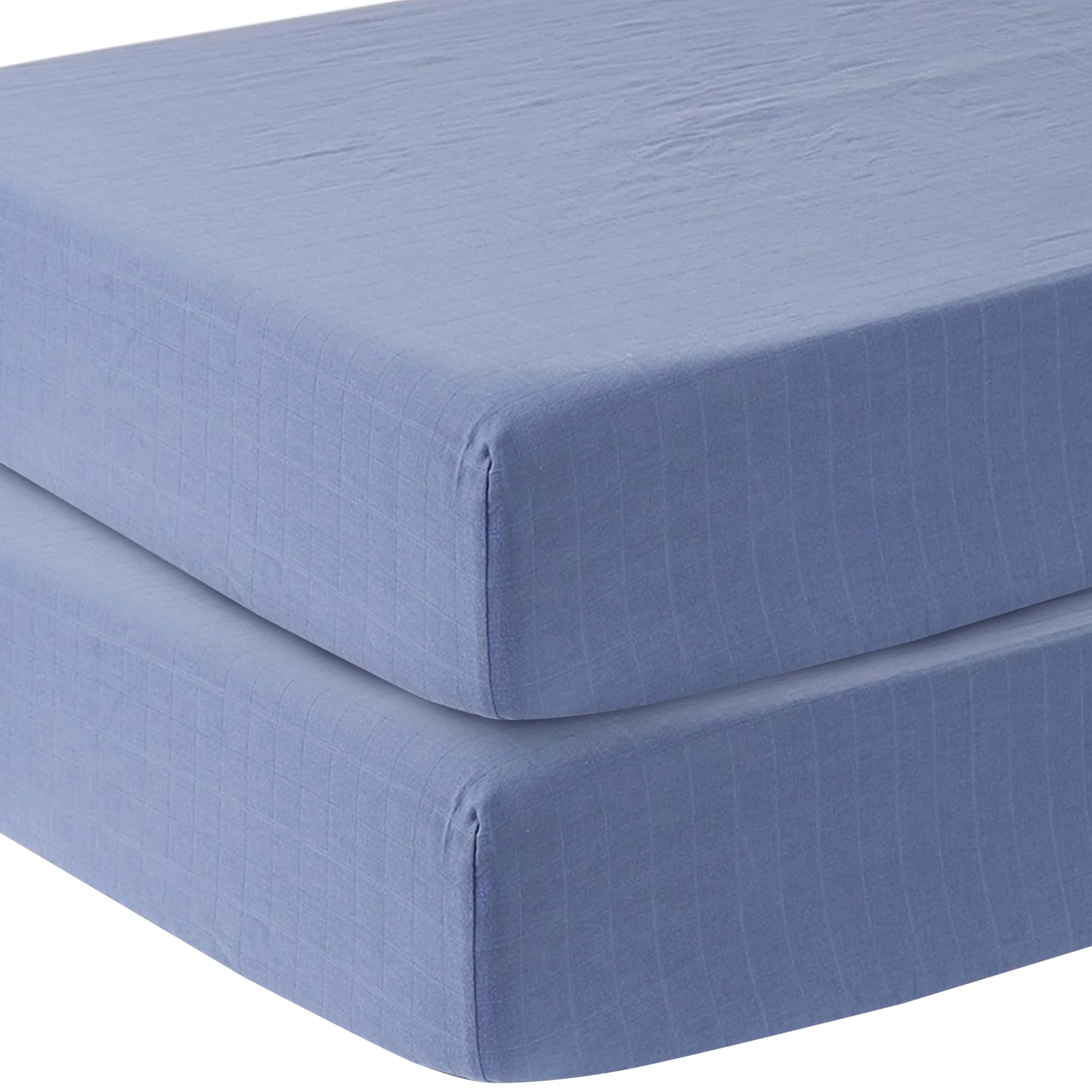 MOZAH Organic Muslin Crib Sheets, Soft and Breathable Bedding for Baby Girls or Boys, Snug Fitted Sheet for Standard Cribs & Toddler Mattresses, 2