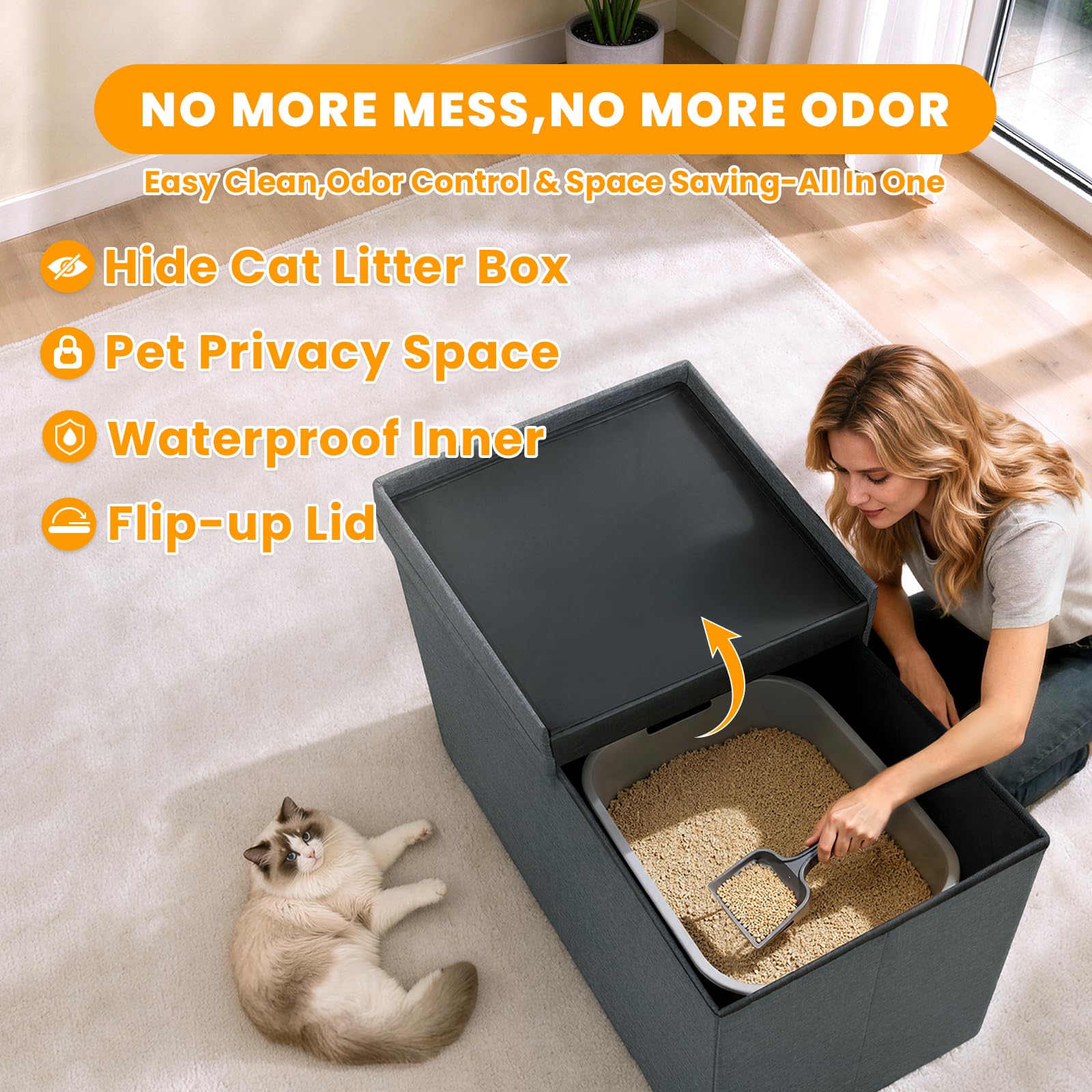 Stylish Cat Litter Box Enclosure - Dark Grey -4