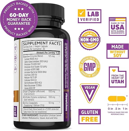 Miniatura 2 de Zhou Nutrition Bloat Blast+ - Suplemento de apoyo digestivo para mujeres y hombres, enzimas digestivas con probióticos para la salud intestinal - 30