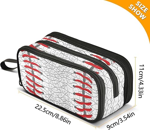 Miniatura 3 de Estuche de gran capacidad para lápices, 3 compartimentos, estuche de lona, bolsa de béisbol abstracto, para oficina, universidad, escuela, niños,