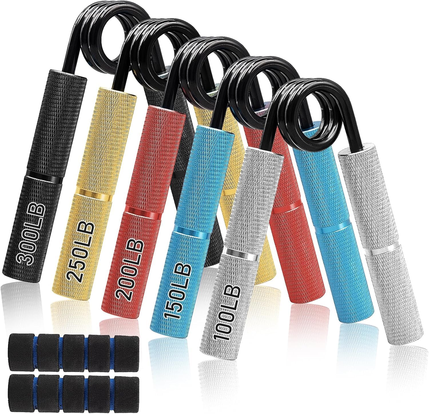 5 Pack Hand Gripper Set, Grip Strength Trainer, Resistance 100, 150, 200, 250, 300 LBS No Slip Grip Trainers, Heavy Duty Grip Workout Squeezer for Strength Training, Exercise, Injury Recovery
