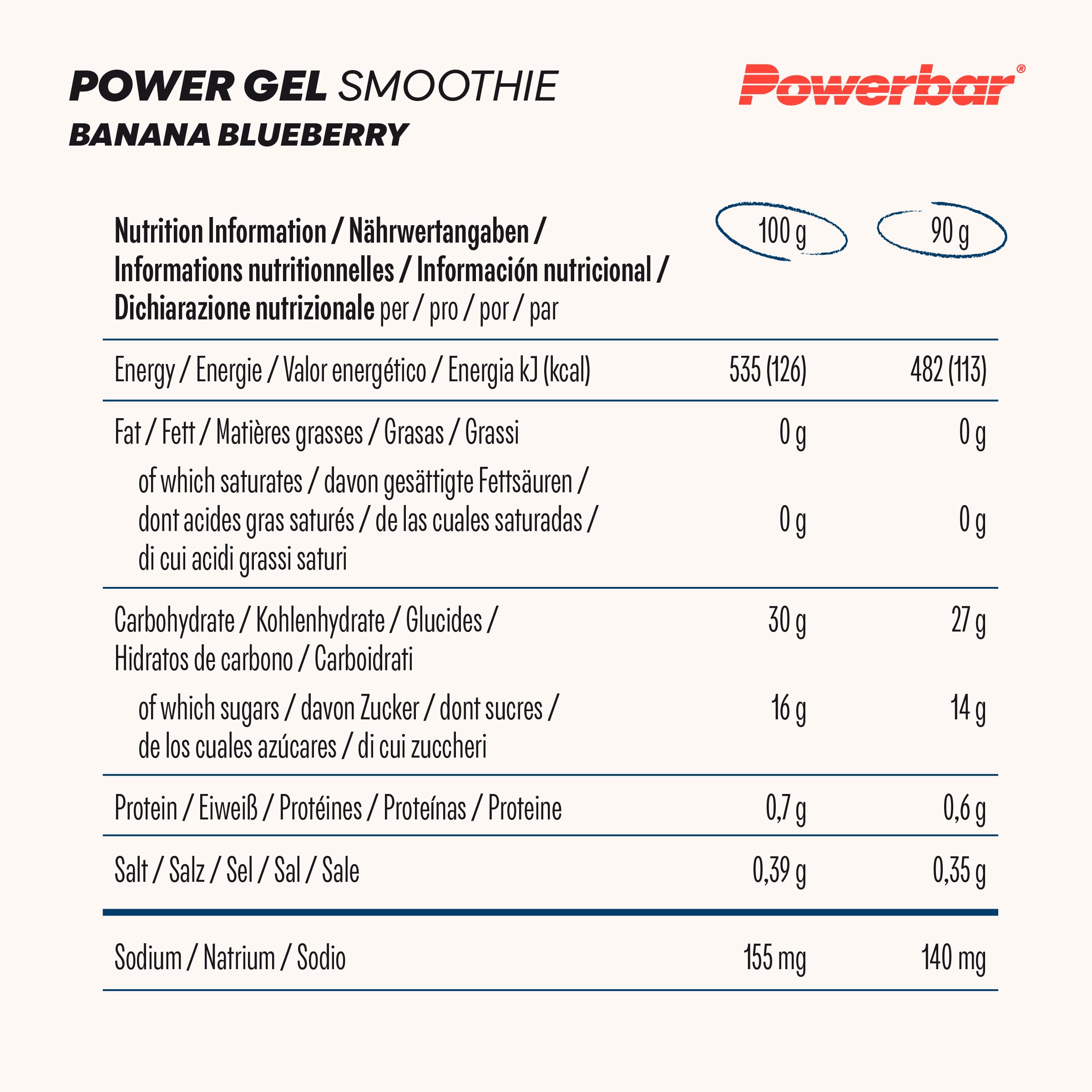 Powerbar - PowerGel Smoothie - Banana Blueberry - 16x90g - Batido energético vegano - Magnesio, sodio y maltodextrina