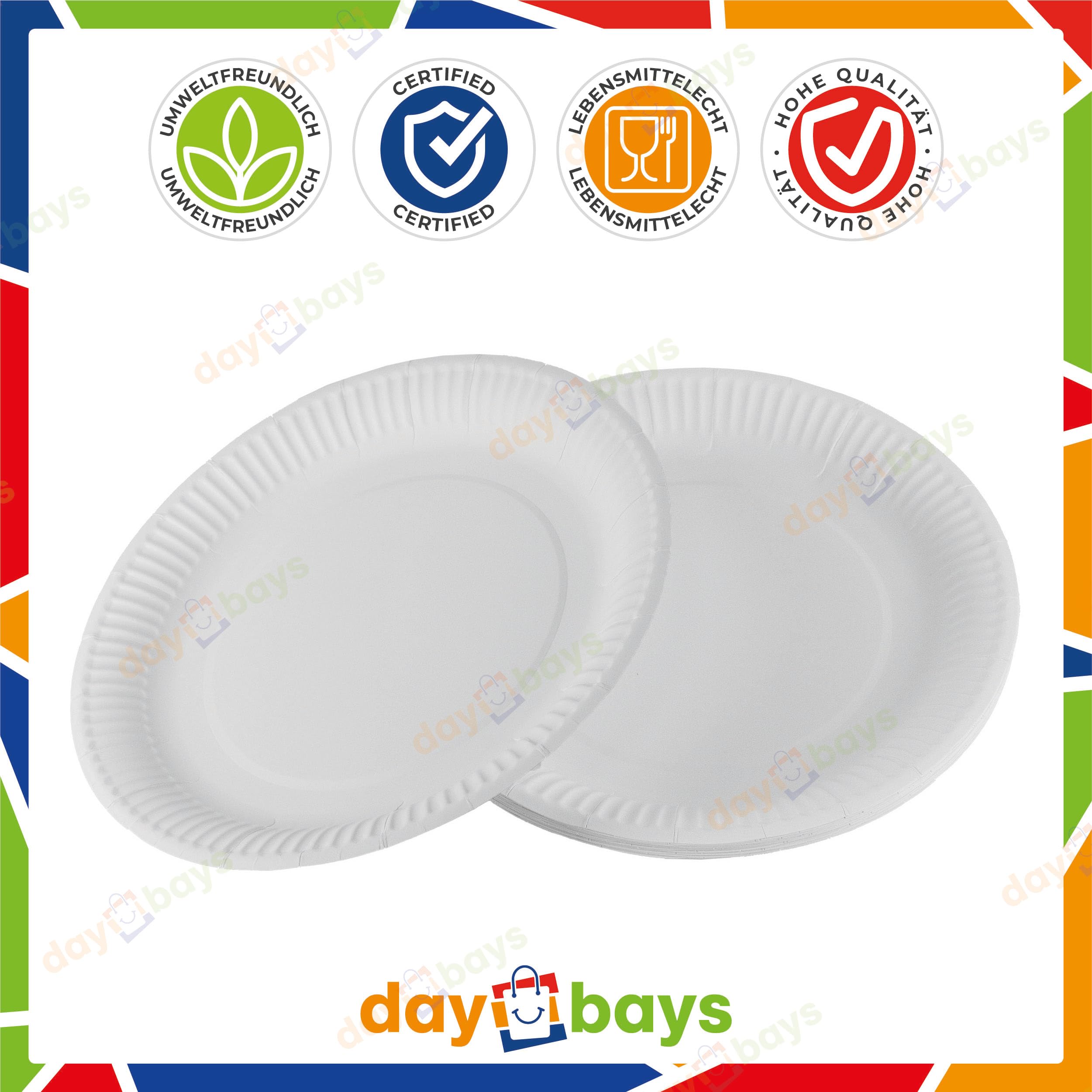 Pappteller Rund 30 cm 200 Stk. Einwegteller Pommes Schalen Currywurst Schale Pappschalen Papierteller Partyteller Einweg Party Teller Kuchenteller aus Pappe (200, Rund 30 cm)