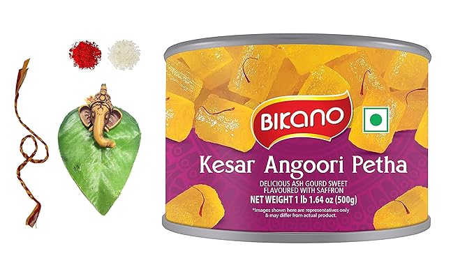 Feastive Celebrations Bikano Kesar Angoori Petha(500 Grams) with Mauli,Kesar(Branded),Chawal for Tikka with Complimentary Surprise Gift