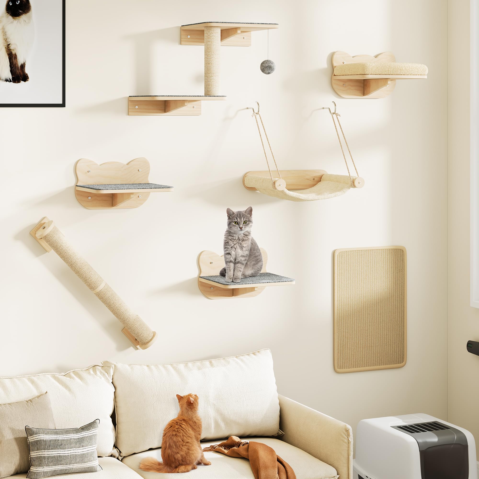 YITAHOME Ensemble Mural d'escalade pour Chat, Meubles en Bois Robuste, 7 étagères avec escaliers, griffoirs et griffoirs pour Que Les Chats dorment, Jouent et se reposent