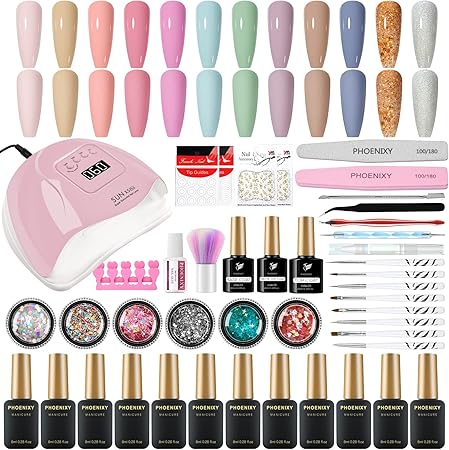 Amazon Co Jp ジェルネイルキット Phoenixy セルフジェルネイルセット 80w Uv Ledライト付き 8ml 12色カラーネイルセット 色持ち良い スターターキット 初心者 プロ用セット 人気ギフト ホーム キッチン
