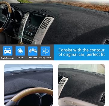 HanLanKa Dash Cover Mat Custom Fit for 2004-2006 Lexus RX330,2007-2009 RX350, 2006-2008 RX400h, Dashboard Cover Pad Carpet Protector with Cutout for Speaker (Black) | Black Dashboard Cover Mat Pad with Center Speaker Holes
