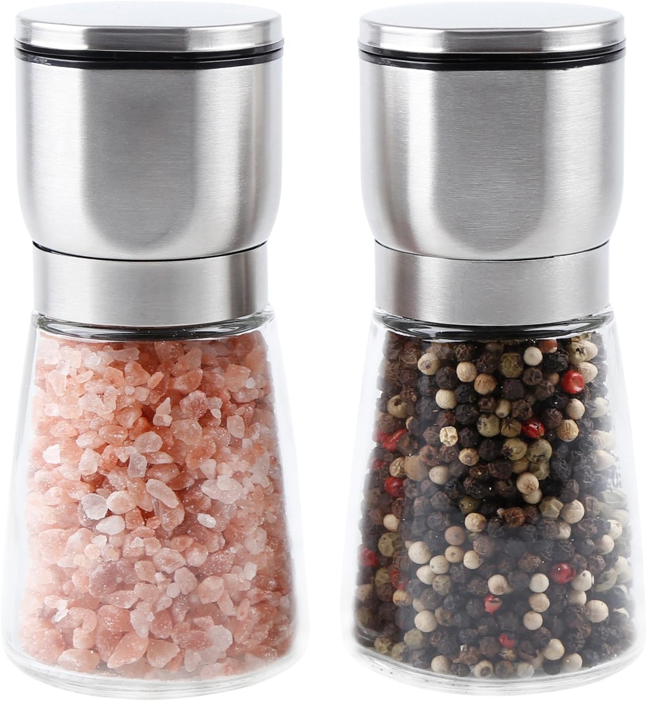 Premium Pepper Grinder, Heavy Duty Glass Jar with Stainless Steel Adjustable Ceramic Salt Grinder, Make your food Great Again!