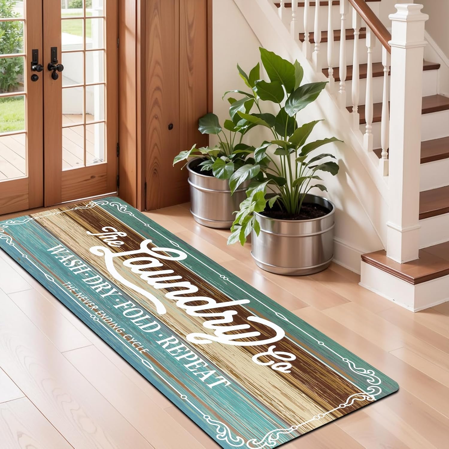 Pauwer Laundry Room Rug Runner 20"x60" Waterproof Rubber Laundry Mat Non Slip Kitchen Mats for Floor Washable Floor Mat Runner Rug for Farmhouse Mudroom Washroom Bathroom Decor