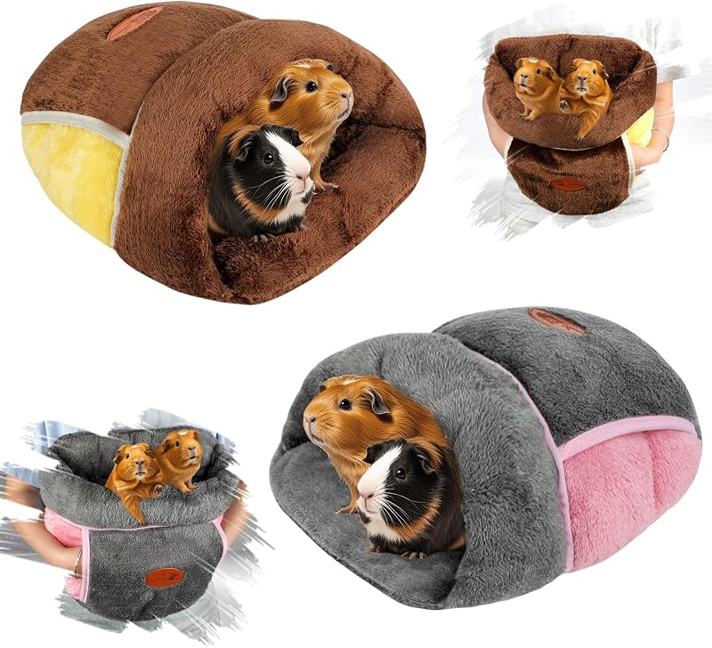 Cama tipo saco de aconchego para porquinhos-da-índia YUEPET, em fleece coral, cinza e marrom, pacote com 2