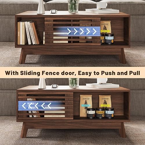 Vista 4 de HAIOOU Mesa auxiliar elevable, mesa de centro moderna de mediados de siglo con almacenamiento para sala de estar, mesas de centro de nogal de 35.4