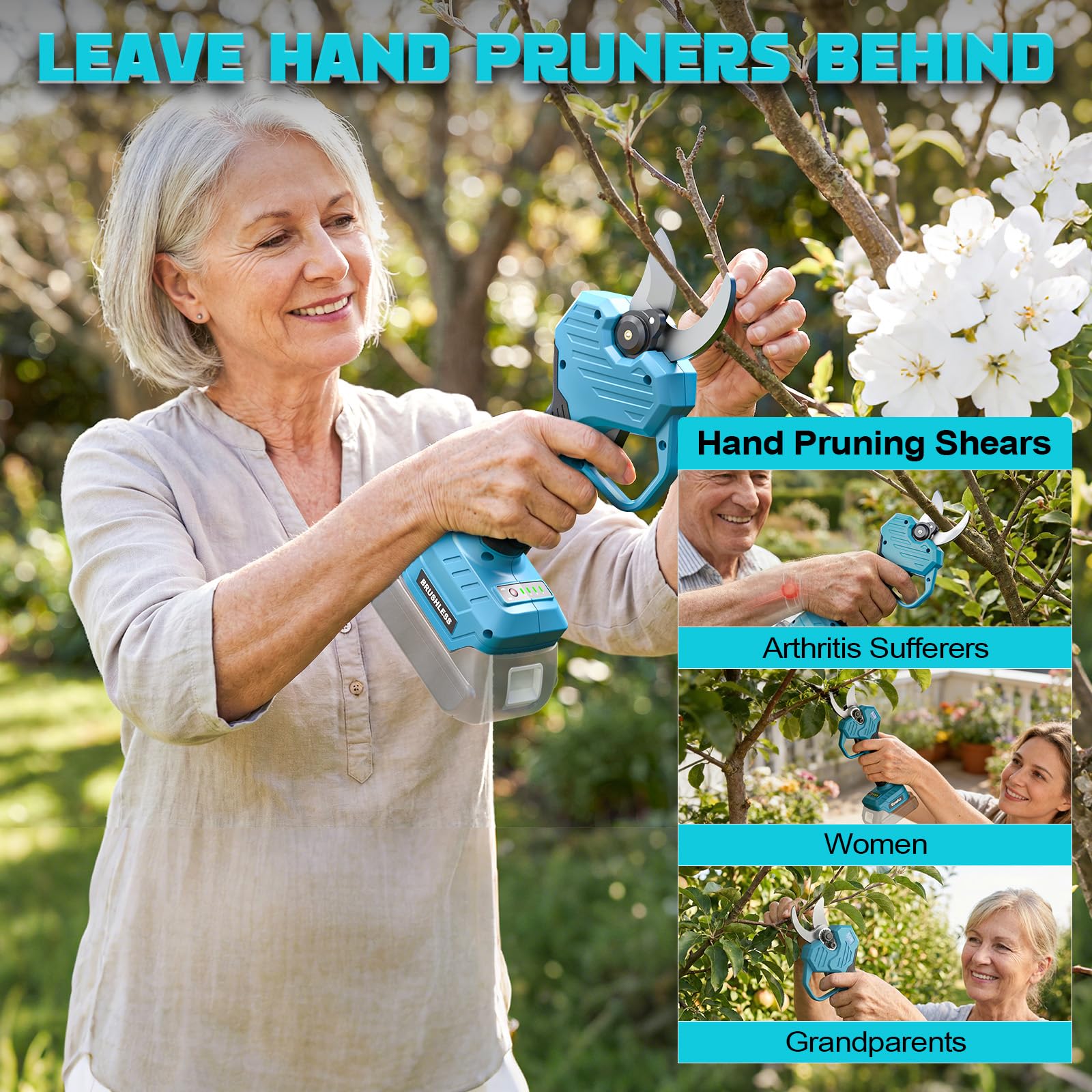Ecarke Akku-Astschere kompatibel mit Makita 18V, 40 mm Schnittstärke | Bürstenloser elektrische Akku-Gartenschere, ergonomisch & leicht ideal für Obstbäume, Sträucher und Gartenpflege, ohne Akku