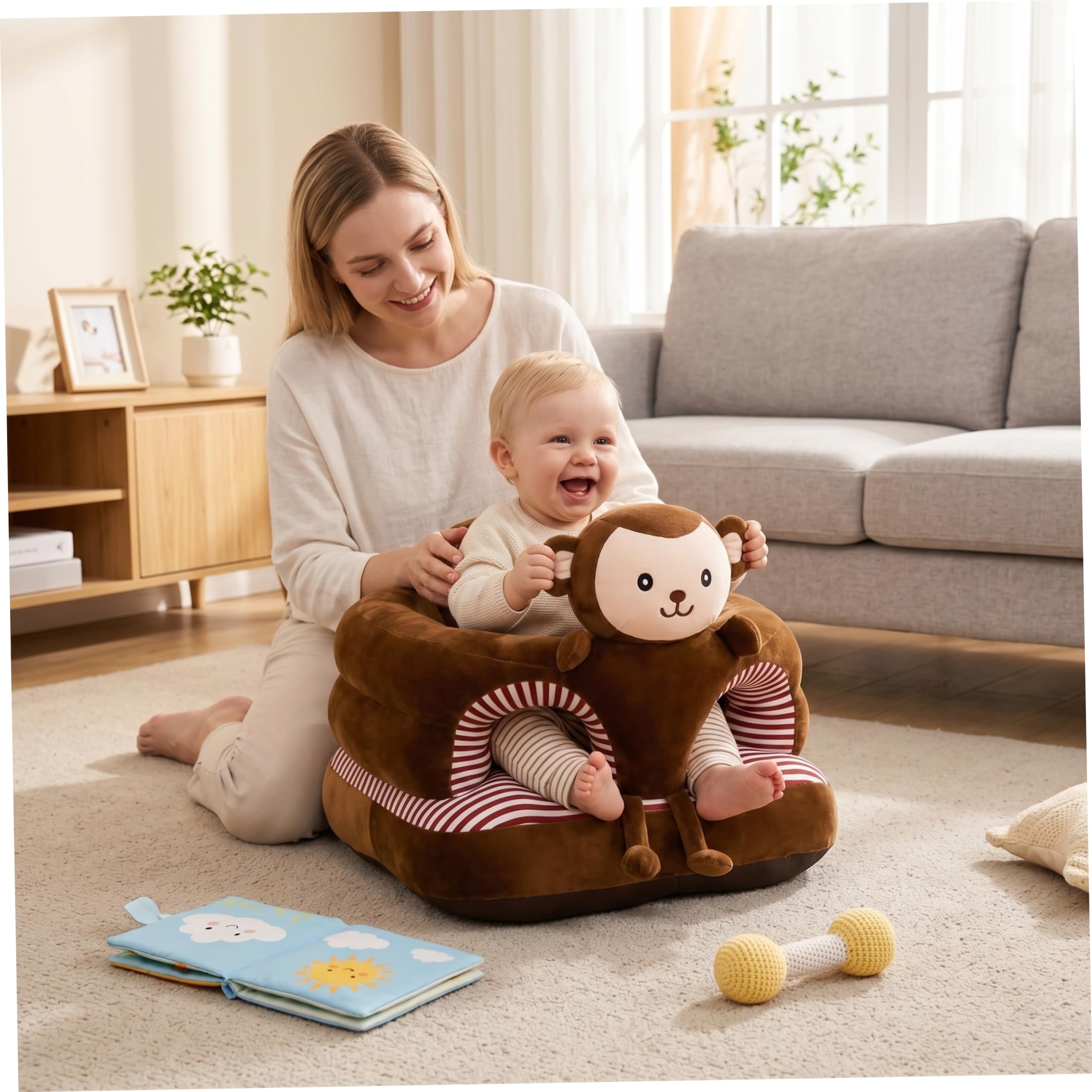 Seggiolone Sit Me Up, Sit Me Up Seggiolino da Terra per Bambino, Sedile di Supporto a Forma di Animale in Peluche con Morbido Tessuto di (17, 7x17, 7 Pollici)