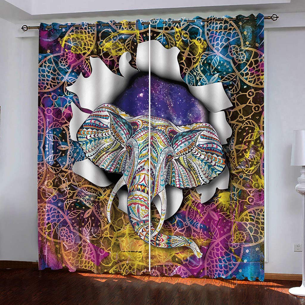 Rideau salon occultant éléphant ethnique indien 140x280 cm pour fenêtres de chambre moderne