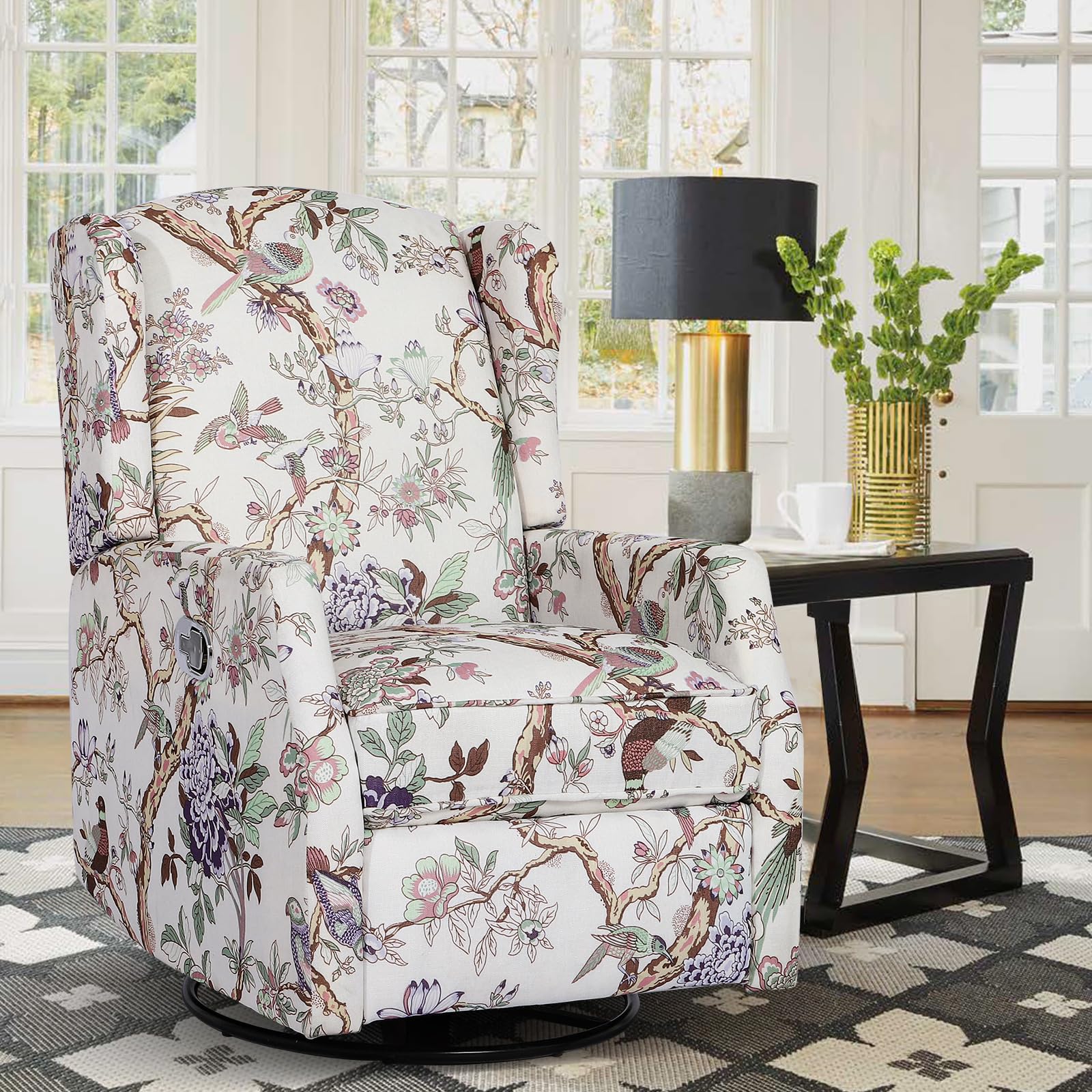Consofa Swivel Rocker Recliner Chair, Glider Rocking Chair for Nursery, Floral Wingback Chair Recliner on Clearance, 360° Swivel Rocking Recliner