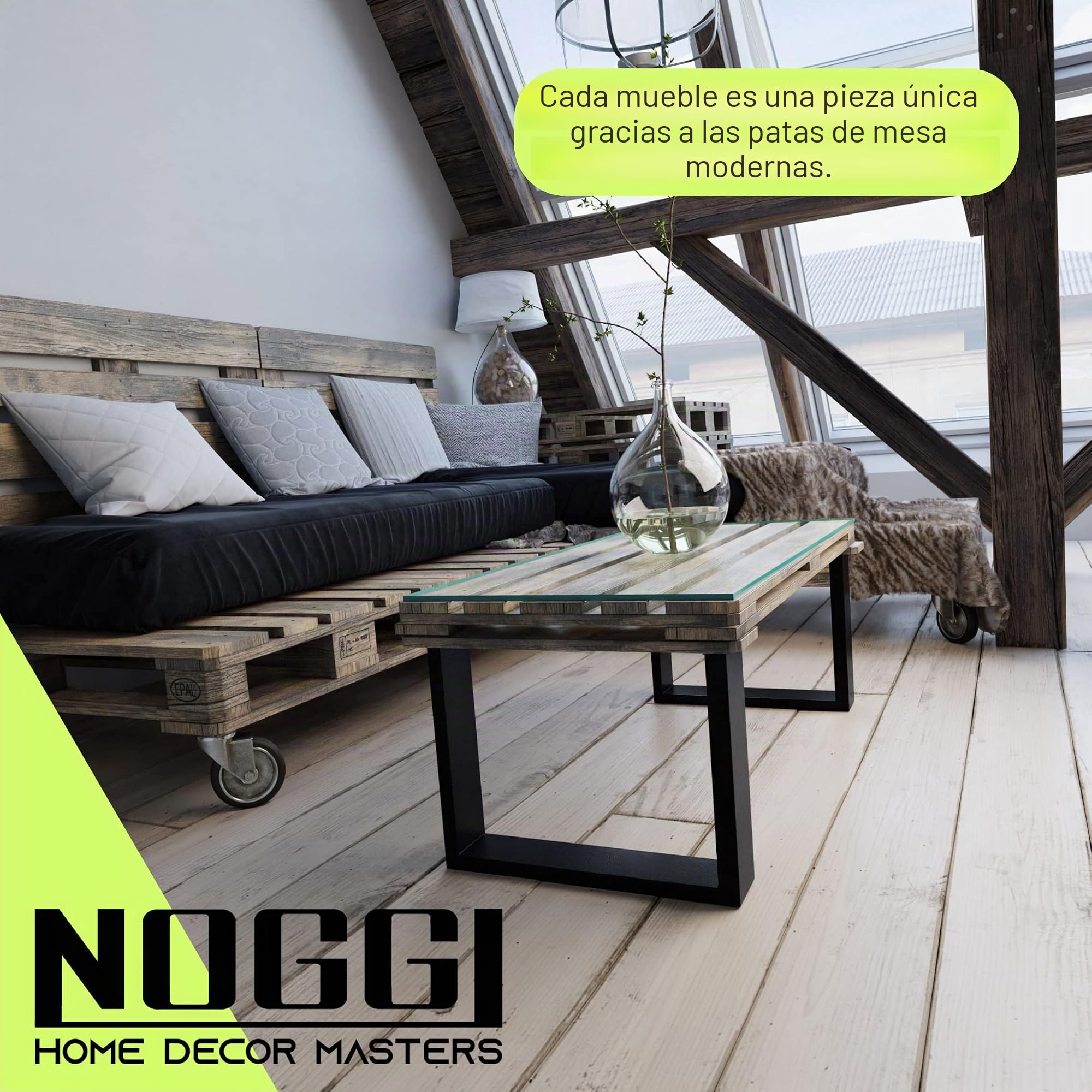 NOGGI: 2 Patas de Mesa de Metal Angular (40x30cm - Negro - Mesa Baja | Banco) | Patas para Muebles Modernas de Acero con Perfiles Cuadrados |