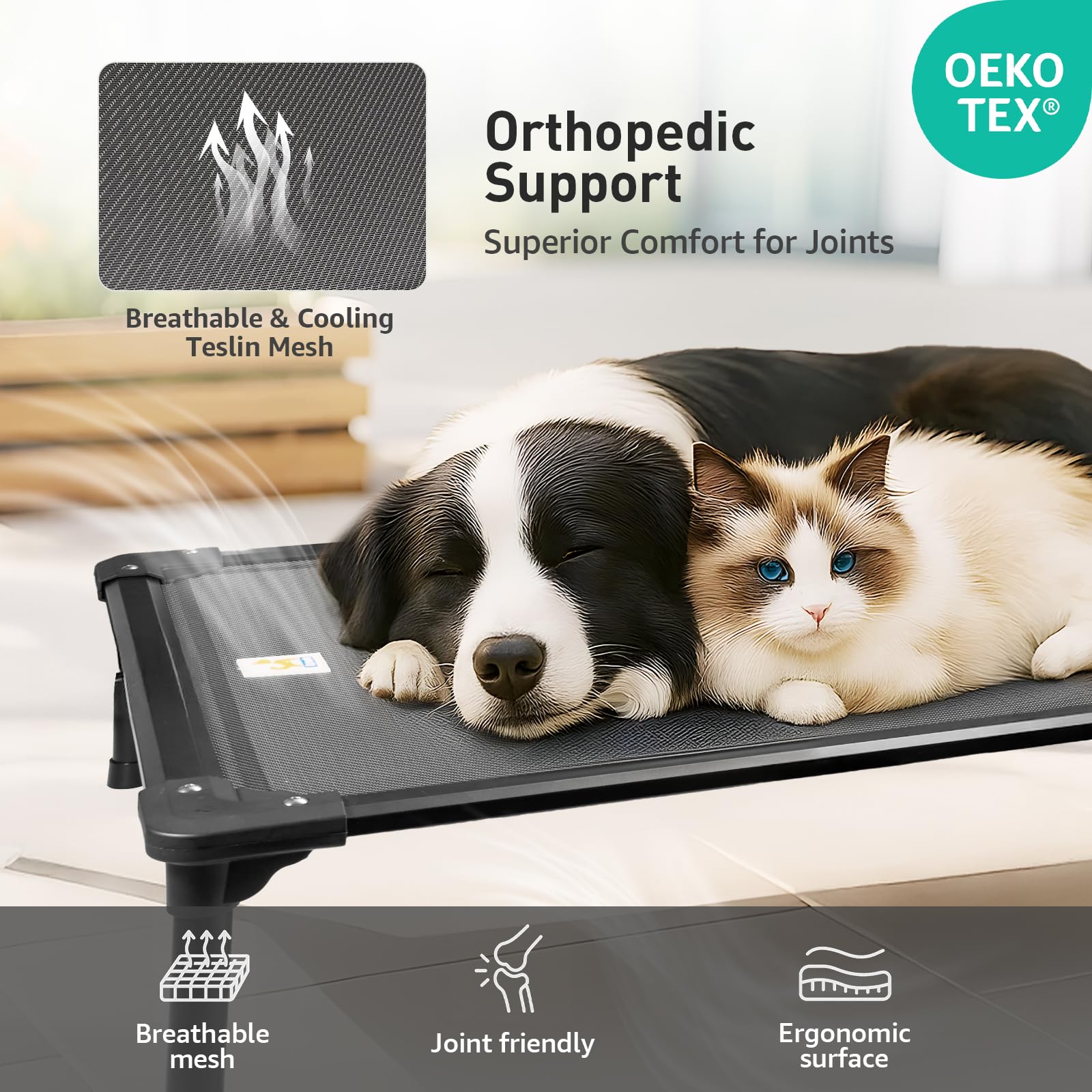 Sytopia 42'' Outdoor Elevated Dog Bed for Large Dogs, Chew-Proof Pet Camping Raised Cot with Breathable Mesh - Durable Frame, Cooling Hammock Bed, Non-Slip Feet, Waterproof, Easy Clean - image 6