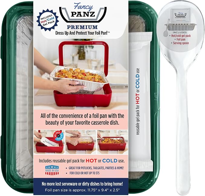 Fancy Panz Premium, Serving Tray for Food, Made in the USA Foil Pan Carrier, Stackable Aluminum Pan Holders, Travel Casserole Carrier, White